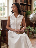 The Celine Sleeveless Shirtdress in Crisp White