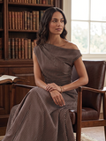 The Seraphina Draped Maxi Dress in Chocolate Stripe
