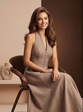 The Camilla Halter Midi Dress in Taupe